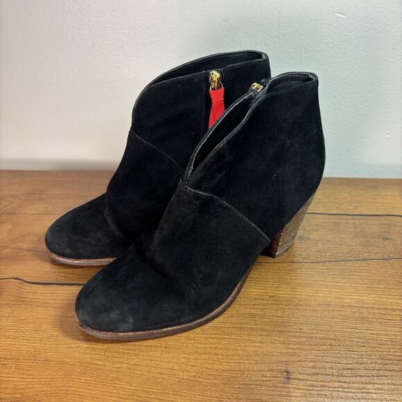 Boden Black Suede Stacked Heel Ankle Bootie Boots Women’s EU 37 US 6.5 - Picture 1 of 11